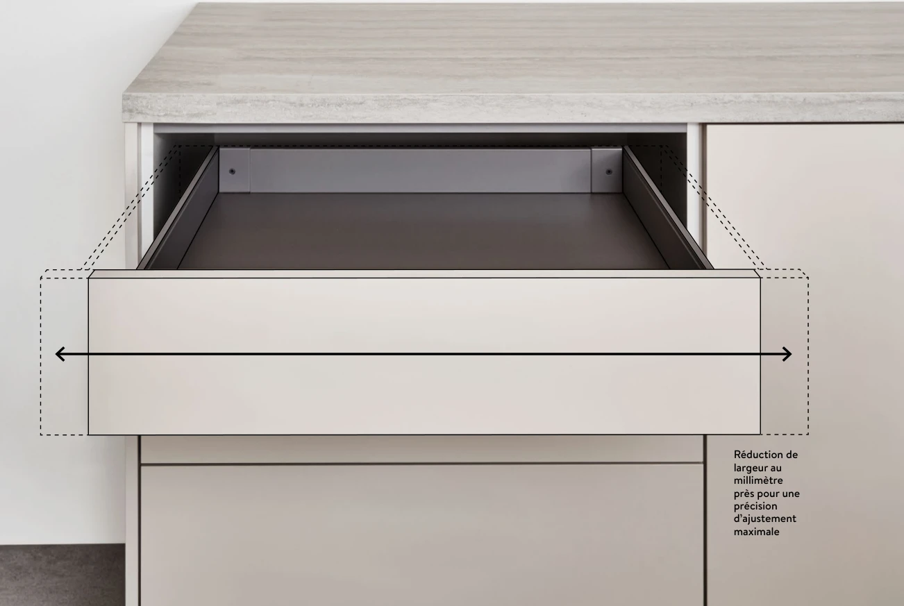 Tiroir nBOX avec schéma de réduction de largeur au millimètre, magazine page 56